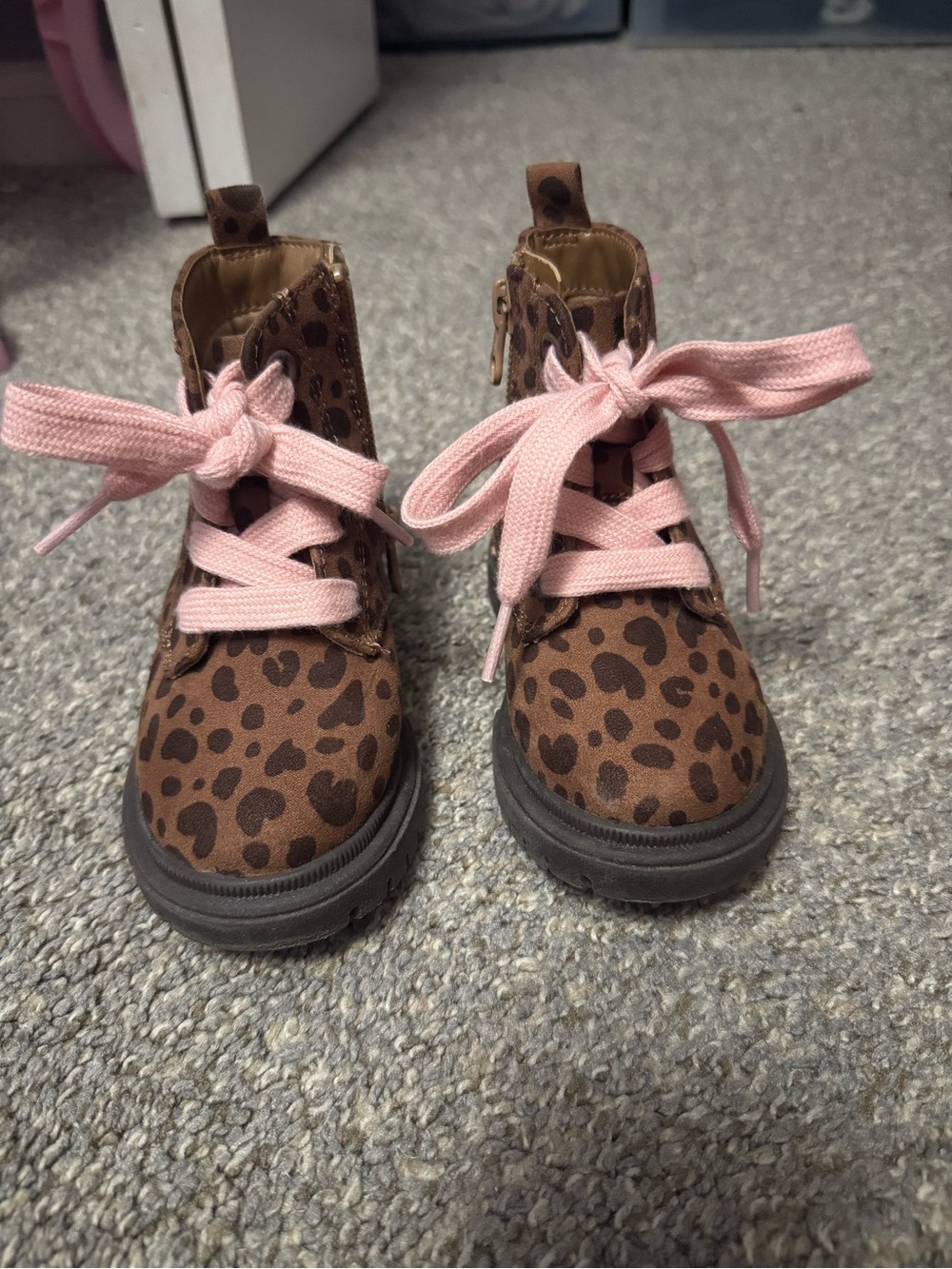 Toddler Leopard Print Ankle Boots with Pink Laces